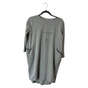 gray graphic “faith” dress